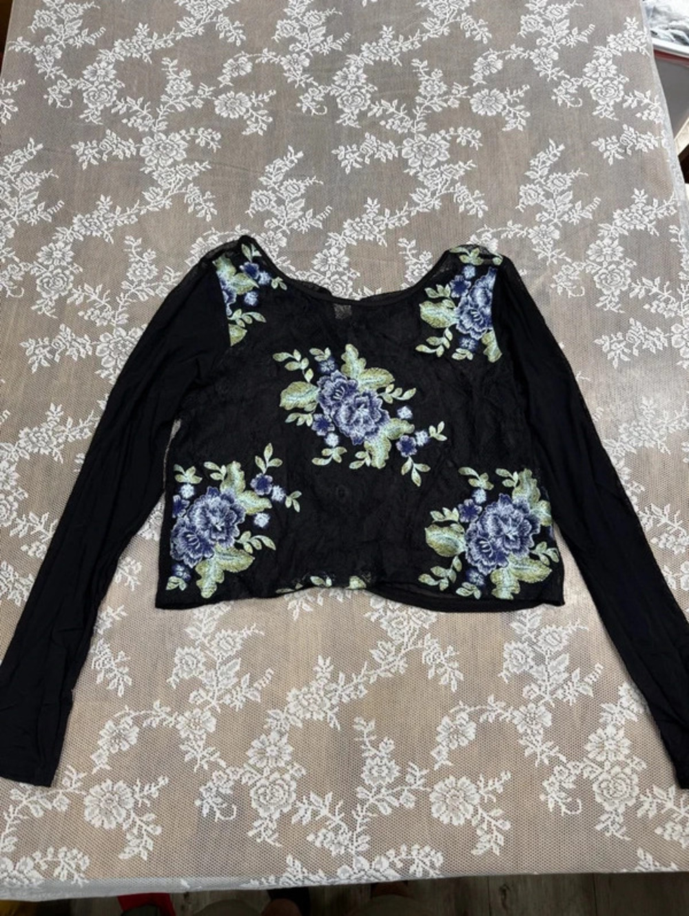 black lace long sleeve with blue florals